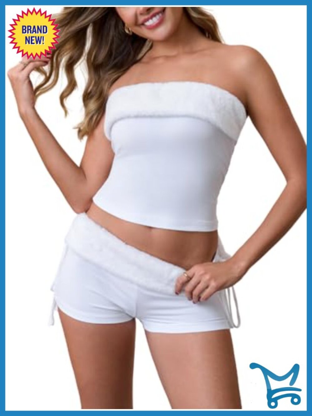 2 Piece Faux Fur Tube Top & Shorts Set - Y2K Rave Festival Outfit